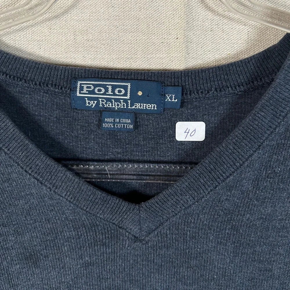 Polo Ralph Lauren Mens XL Navy Blue V-Neck 100%‎ Cotton Knit Sweater Long Sleeve